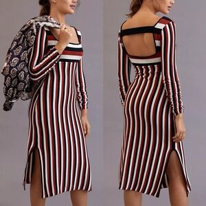 Anthropologie Striped Sweater Midi Dress Size M Long Sleeve Casual Open Back